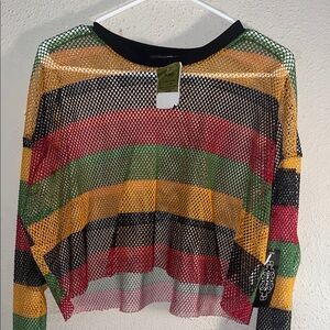 Colorful Striped Mesh Crop Top